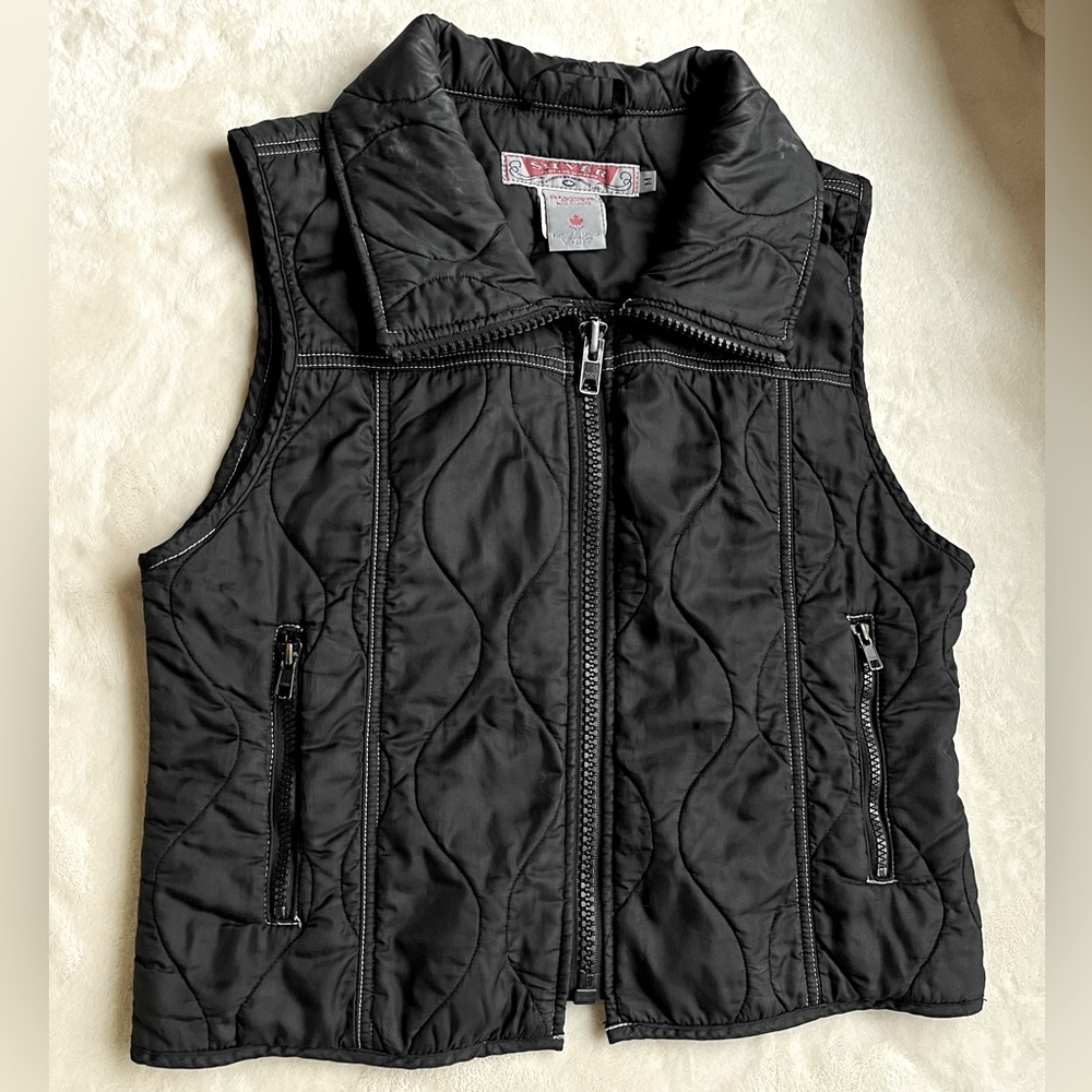 “Silver Jeans” Quilted Cropped Zip Vest